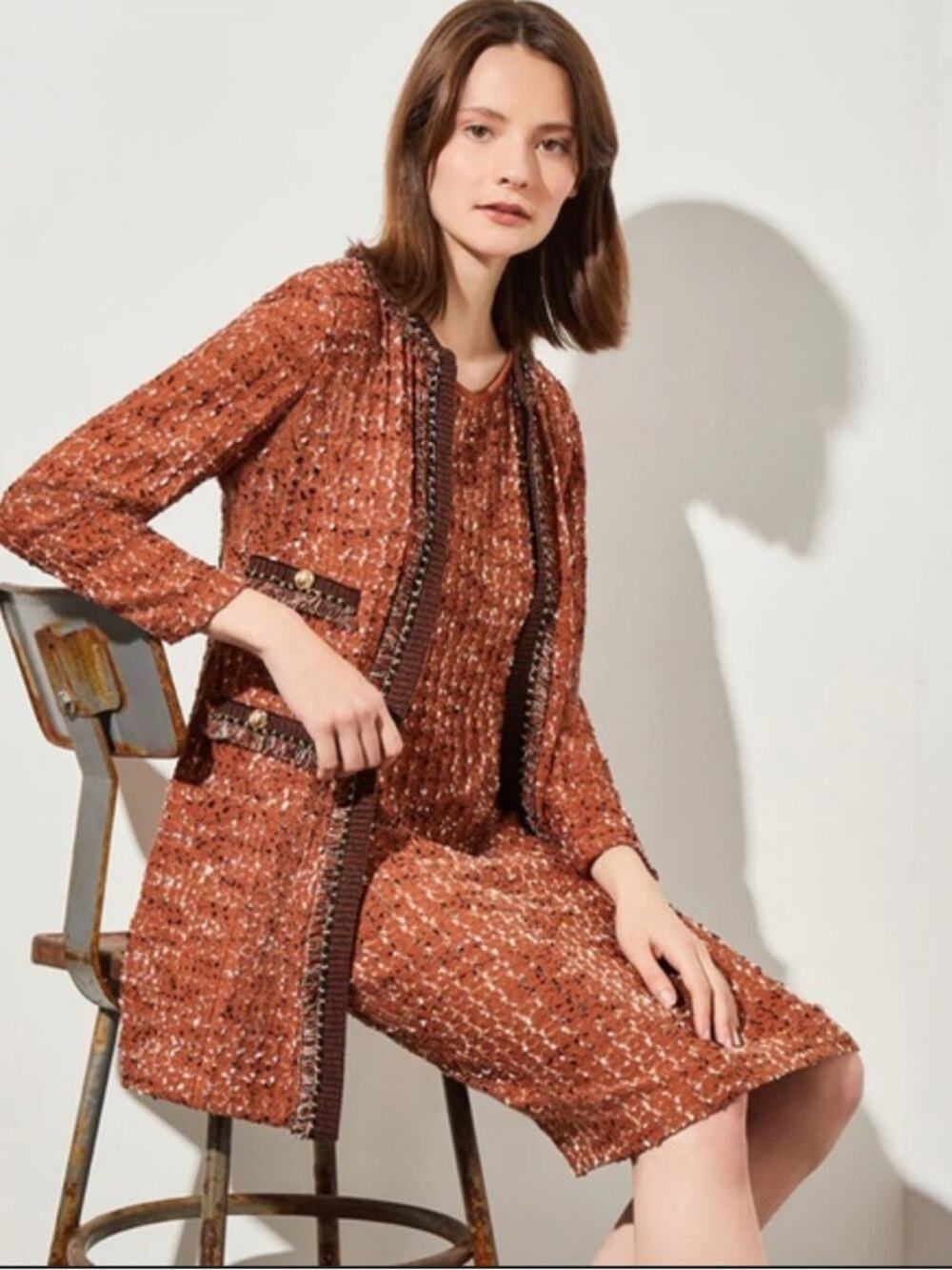 Ming Wang Eyelash‎ Tweed Soft Knit long line cardigan jacket Sz M